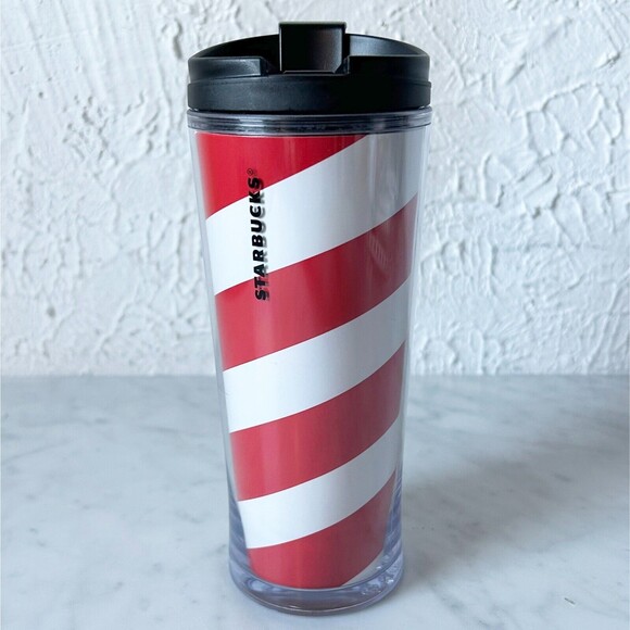 Starbucks 2009 Travel Mug 12oz Peppermint Candy Cane Red White Swirl - Picture 3 of 7